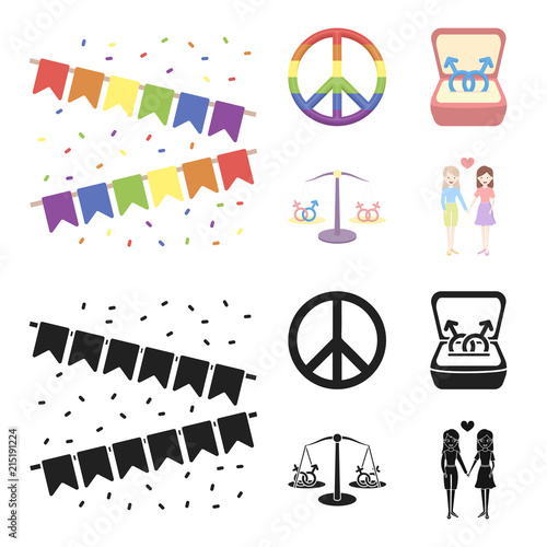 Flags, rainbow, emblem, rings. Gay set collection icons in cartoon,black style vector symbol stock illustration web.