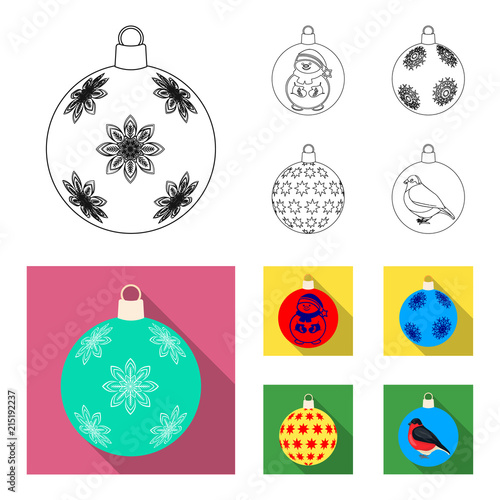 New Year Toys outline,flat icons in set collection for design.Christmas balls for a treevector symbol stock web illustration. photo