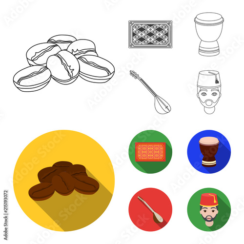 Turkish carpet, saz, drum, turkish men.Turkey set collection icons in outline,flat style vector symbol stock illustration web.