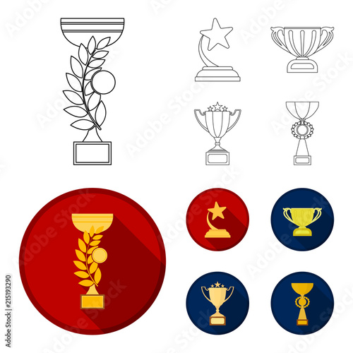 Gold Cup outline,flat icons in set collection for design. Winners Cup vector symbol stock web illustration.