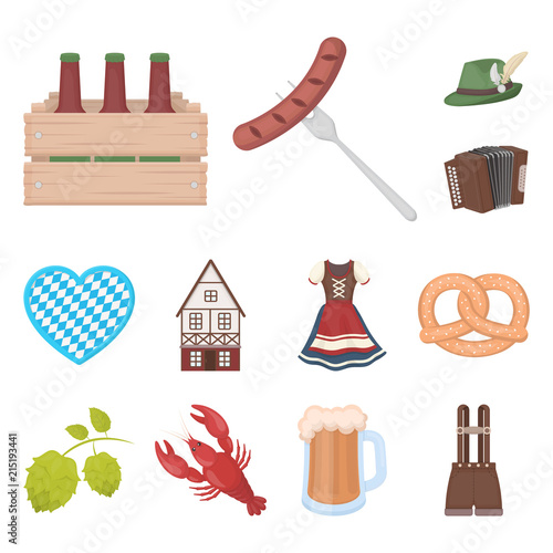 October festival in Munich cartoon icons in set collection for design.Tradition and fun vector symbol stock web illustration.