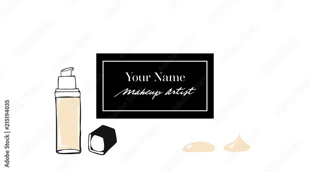 Vector Illustration Foundation cream with inscription beauty makeup. Make up cosmetic product for banner, poster. Liquid foundation background with cream tube. Vector illustration
