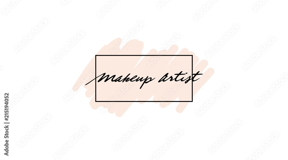 Make up print design with watercolor smear and frame. Makeup modern logo with paint brush smear. Beauty creative woman business card template. Make up print design with watercolor smear and frame. Makeup modern logo with paint brush smear. Beauty creative woman business card template.