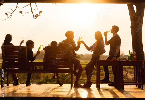 Photography Six young entrepreneur gathering together toast for success in business start up