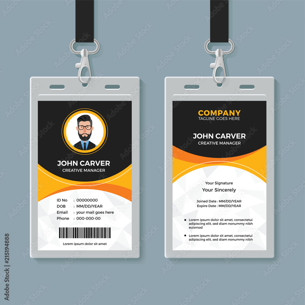 Obraz premium Black and Yellow Office ID Card Template