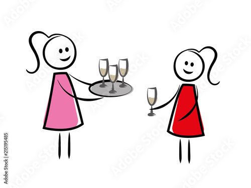 Kellnerin serviert einer Frau Sekt