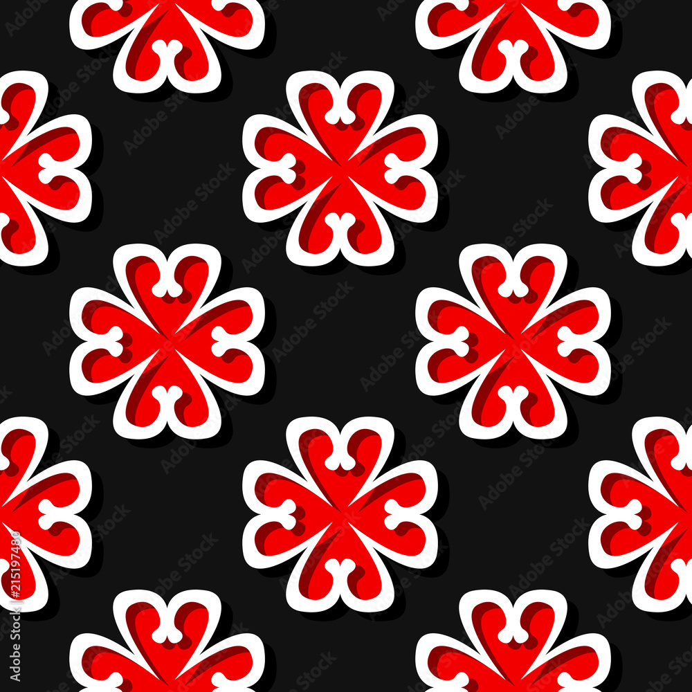 Seamless floral background. Black and red 3d pattern