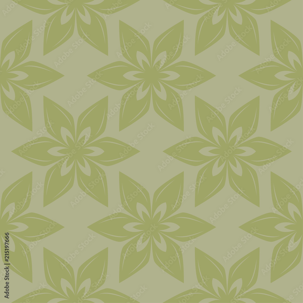 Olive green floral seamless pattern. Ornamental background