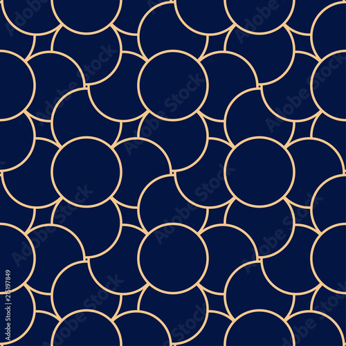 Golden blue geometric ornament. Seamless pattern