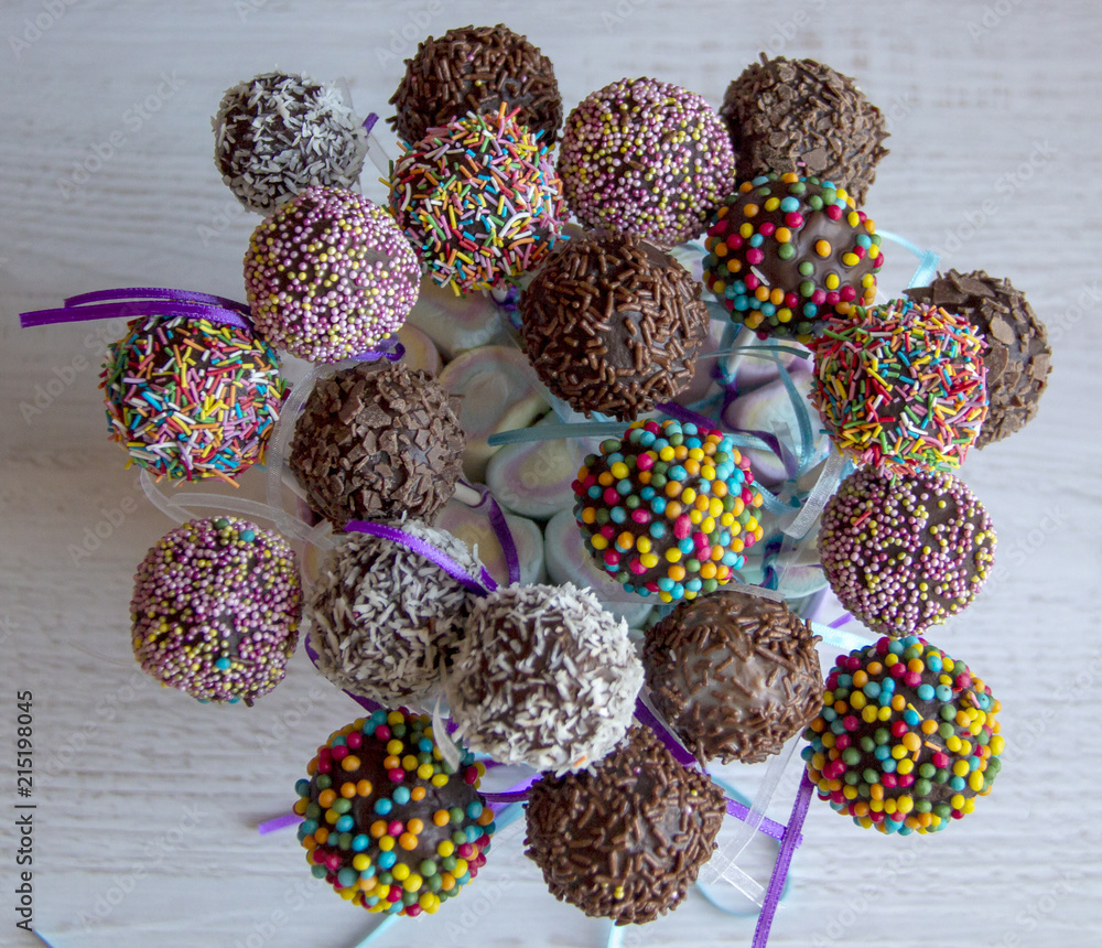 colored sweet cake pops candy. Candy bar and popcakes catering concept for  birthday, wedding and other holiday celebration Stock Photo | Adobe Stock