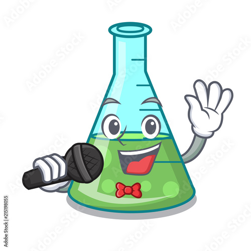 Singing science beaker mascot cartoon