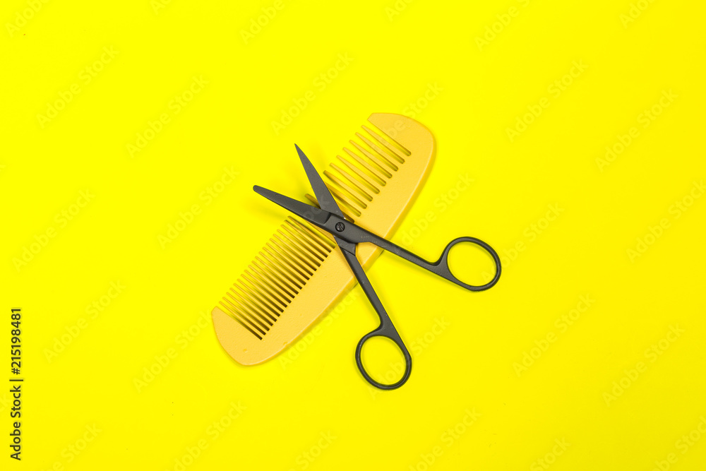 Flat lay composition with professional hairdresser tools on color background Flat lay composition with professional hairdresser tools on color background