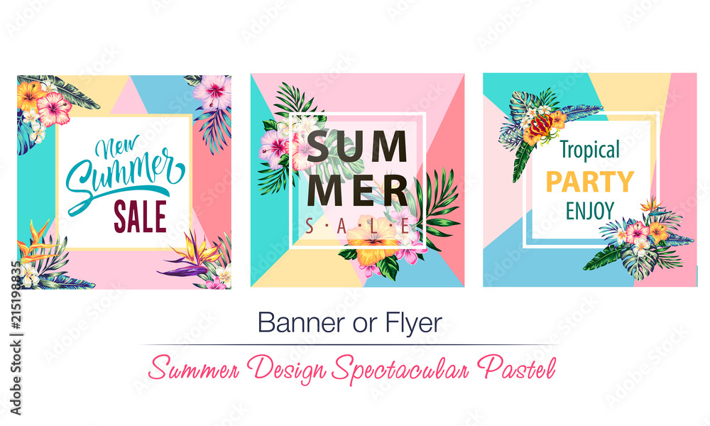 tropical flowers and palms summer banner graphic background tropical flowers and palms summer banner graphic background