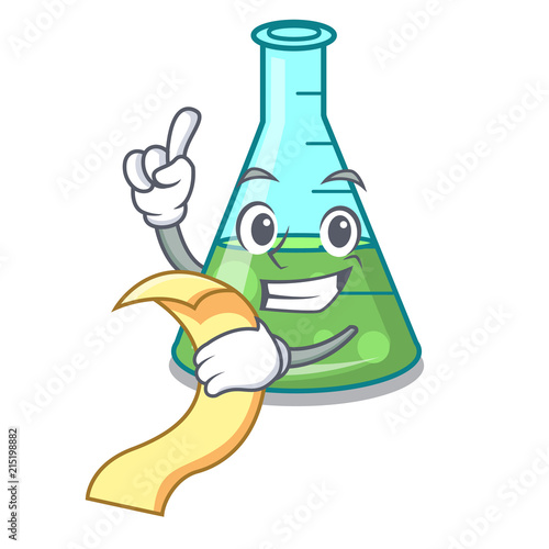 With menu science beaker mascot cartoon