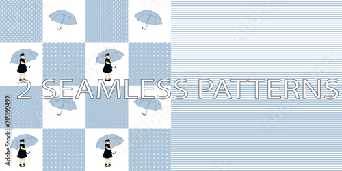 Set of two seamless patterns in blue color