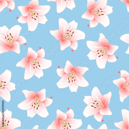 Pink Lily on Light Blue Bac...