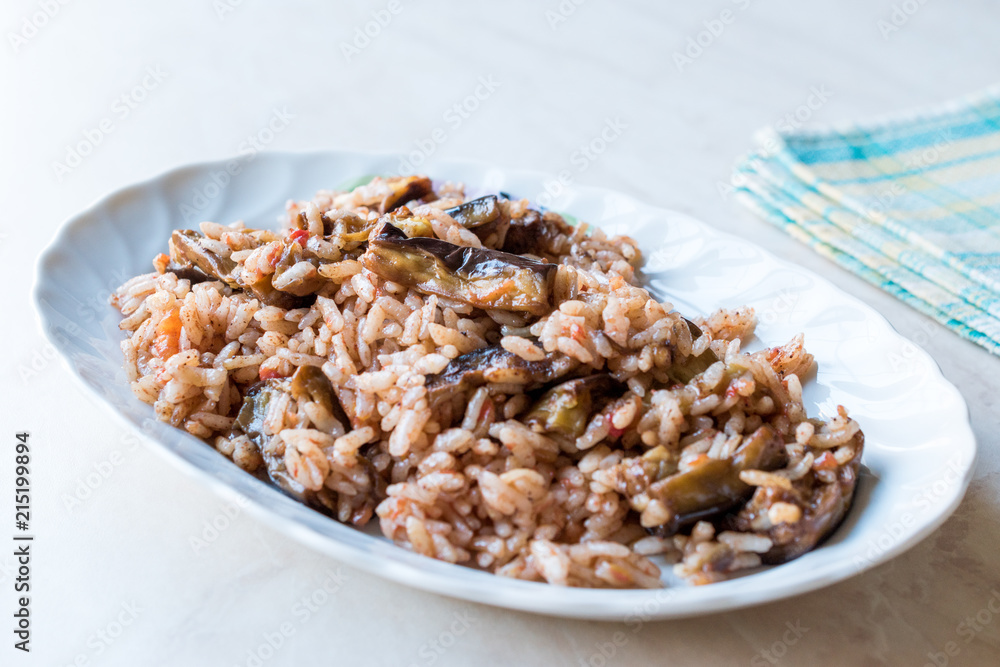 Turkish Rice with Eggplant or Aubergine / Pilav / Pilaf Turkish Rice with Eggplant or Aubergine / Pilav / Pilaf