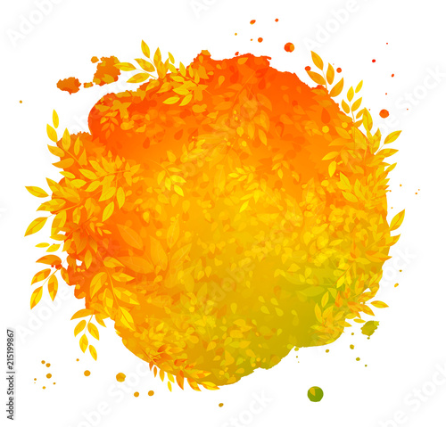 Watercolor stain banner with Autumn leaves