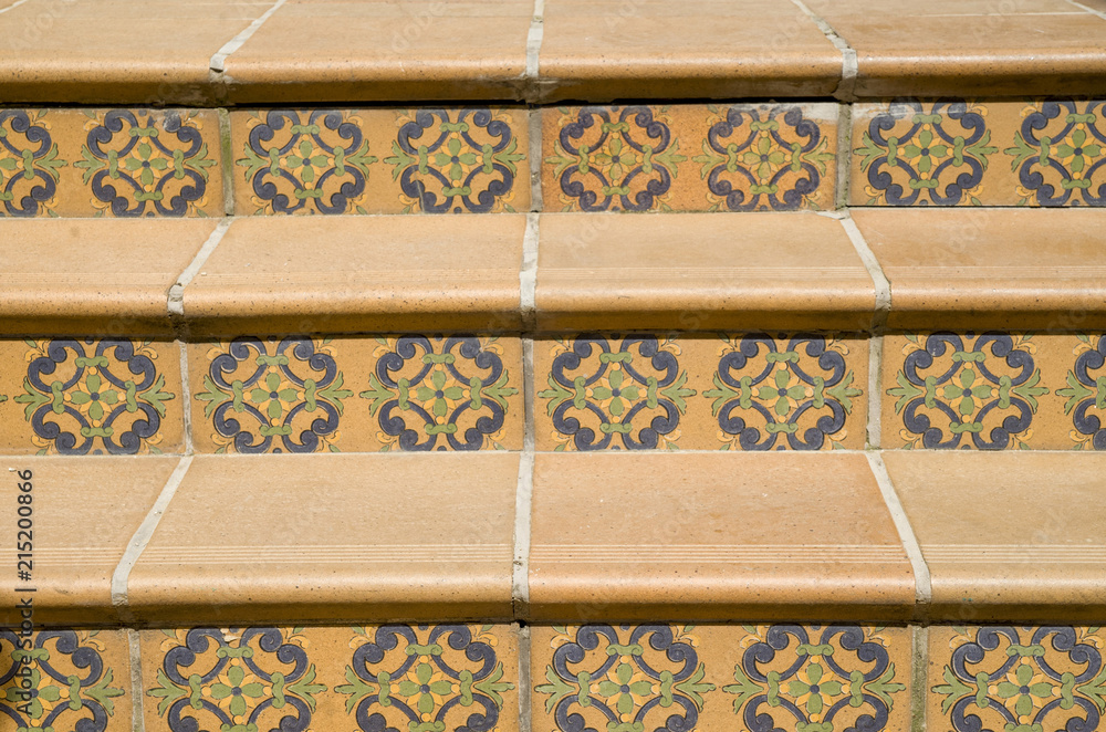 Stairs covered with ceramic tiles with floral elements, Bulgaria Stairs covered with ceramic tiles with floral elements, Bulgaria