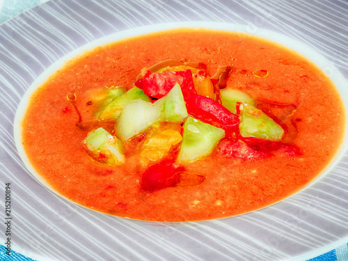 Gazpacho - cold soup made of raw, blended vegetables