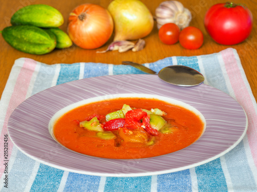 Gazpacho - cold soup made of raw, blended vegetables