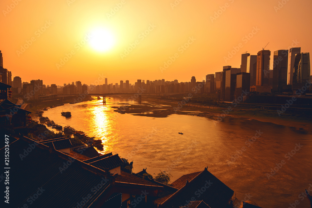Fototapeta premium sunset silhouette in the chongqing china