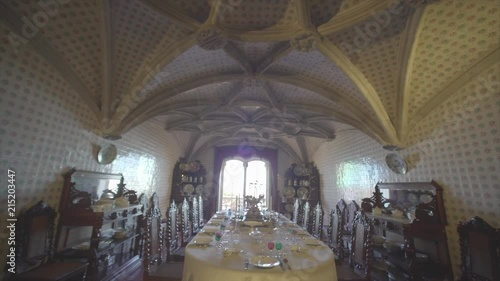 Inside view of different architectural styles of colorful National Palace of Pena, one of the seven wonders of Portugal and Unesco Heritage.Pena Castle is a popular landmark in Sintra near Lisbon 10