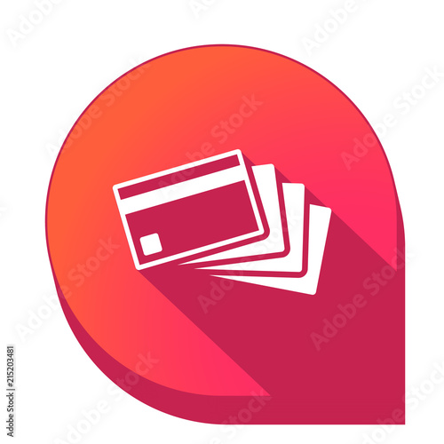 ikona z długim cieniem na tle strzałki pinezki