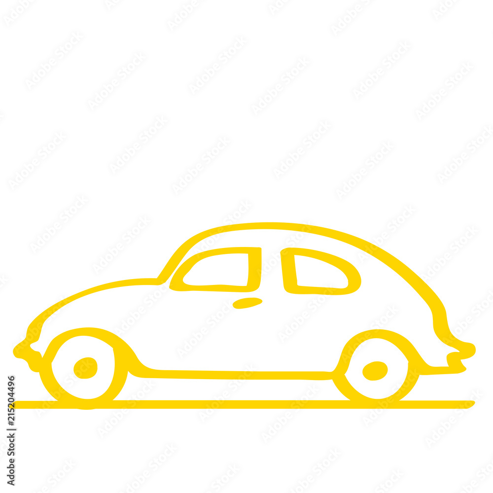 Handgezeichnetes Auto - Seitenansicht in gelb