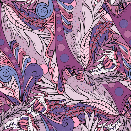 Seamless background patterns with abstract waves and leaves