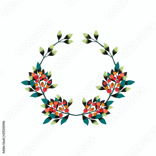 Frame with green leaves, red and orange berries, rowan. On a white background. Design for invitation, wedding, birthday or greeting cards. Colored vector illustration.