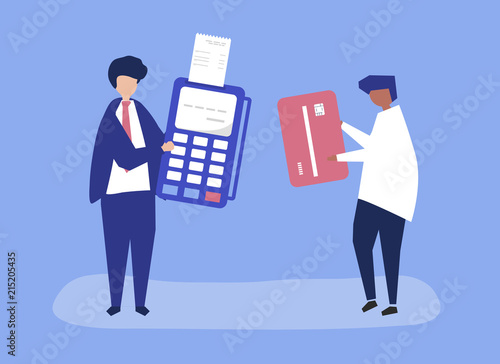 Characters of people making a credit card transaction illustration