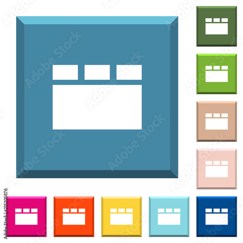 Horizontal tabbed layout white icons on edged square buttons