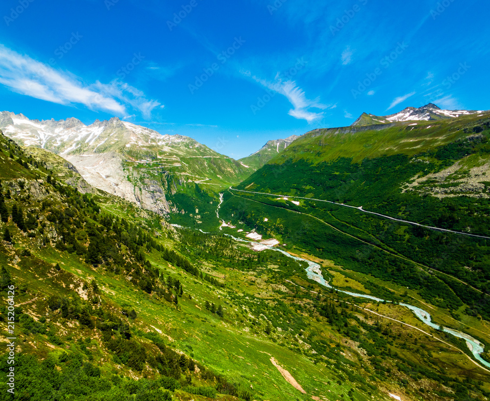 Fototapeta premium Summer landscape of Switzerland mountain nature, view to Furkapass