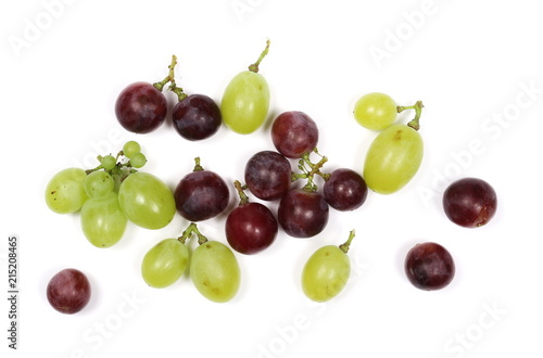 Dark and white grapes isolated on white background, top view