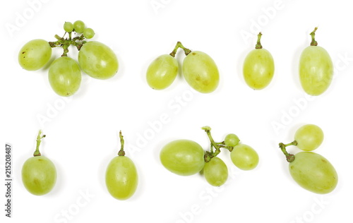 White grapes isolated on white background, top view