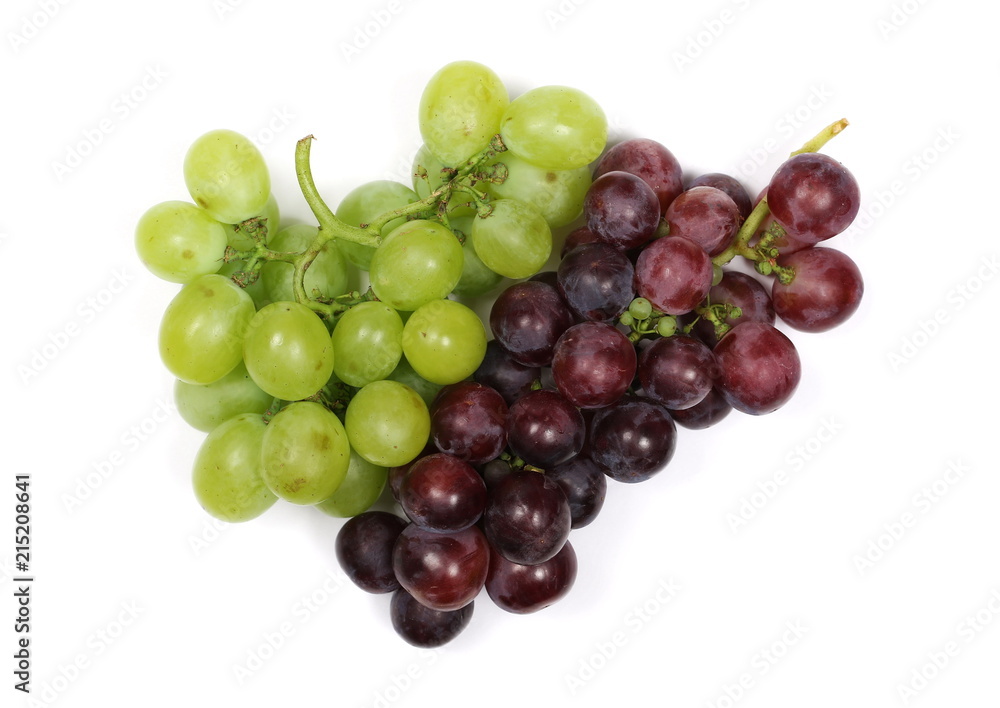 Dark and white grapes isolated on white background, top view Dark and white grapes isolated on white background, top view