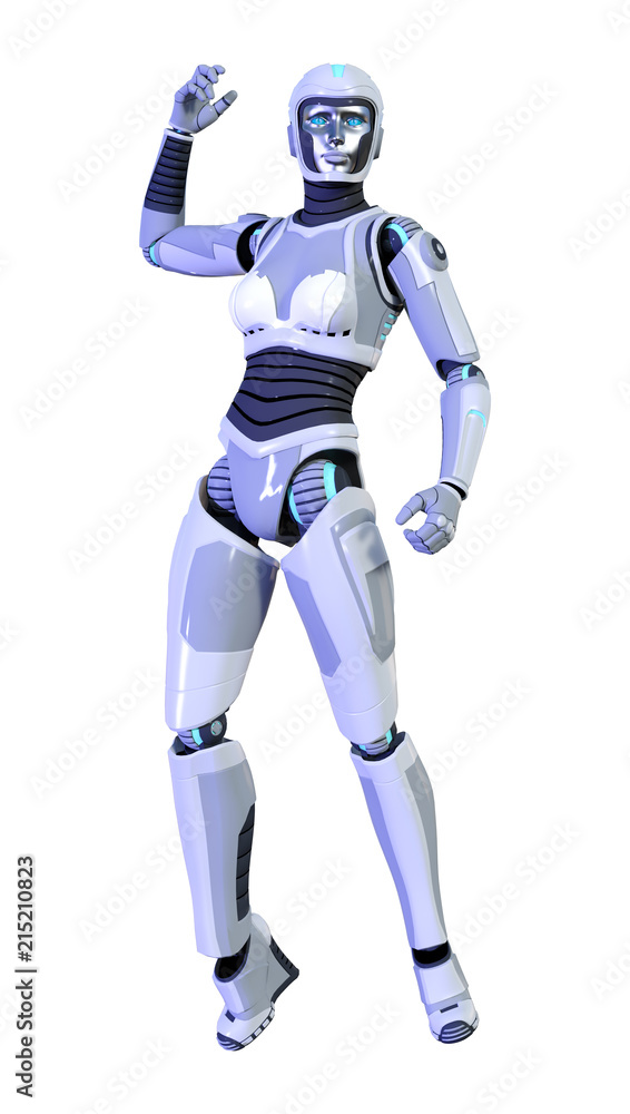 3D Rendering Female Robot on White