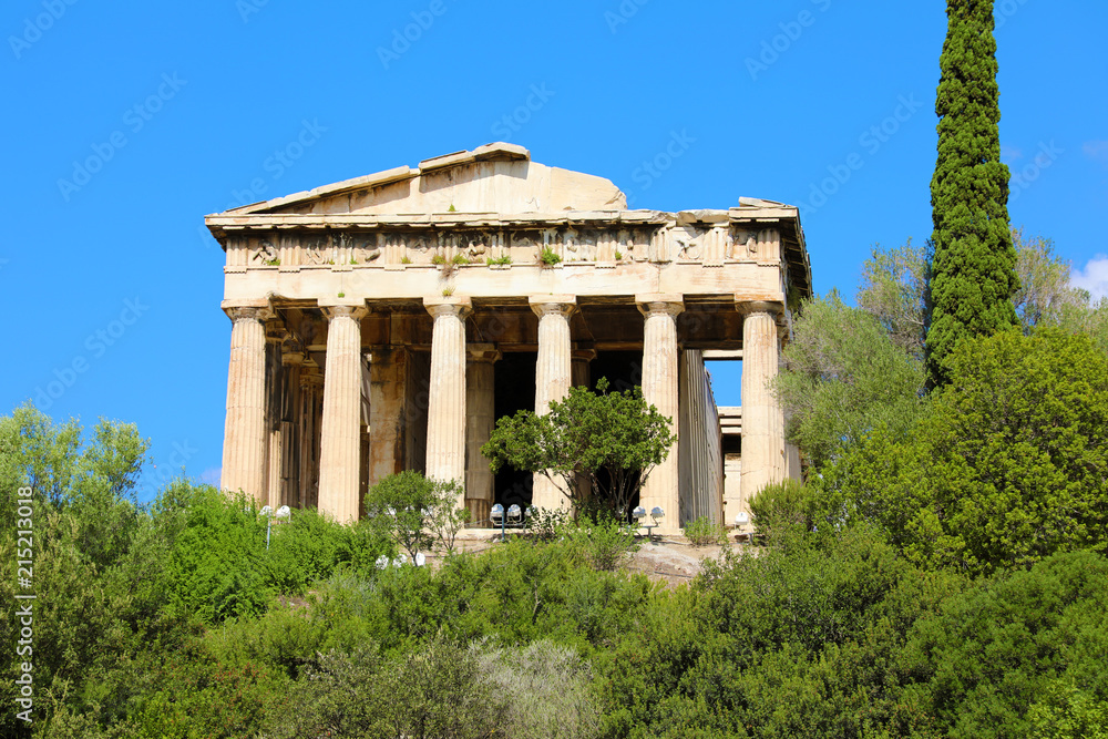 Beautiful view at the Temple of Hephaestus in Ancient Agora of Athens, Greece