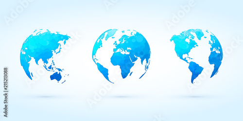 abstract blue circle globes vector set world planet earth
