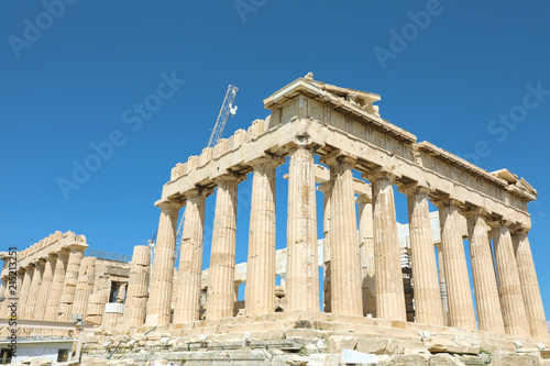 Parthenon temple under renovation on the Acropolis in Athens, Greece