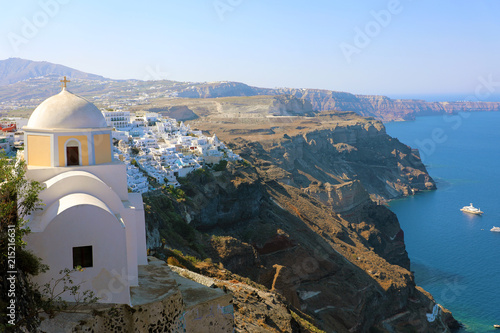 Santorini amazing sight of the town on the slopes of volcanic caldera, Cyclades, Greece, Europe