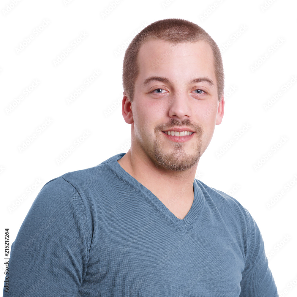 smiling young man with goatee beard isolated on white smiling young man with goatee beard isolated on white