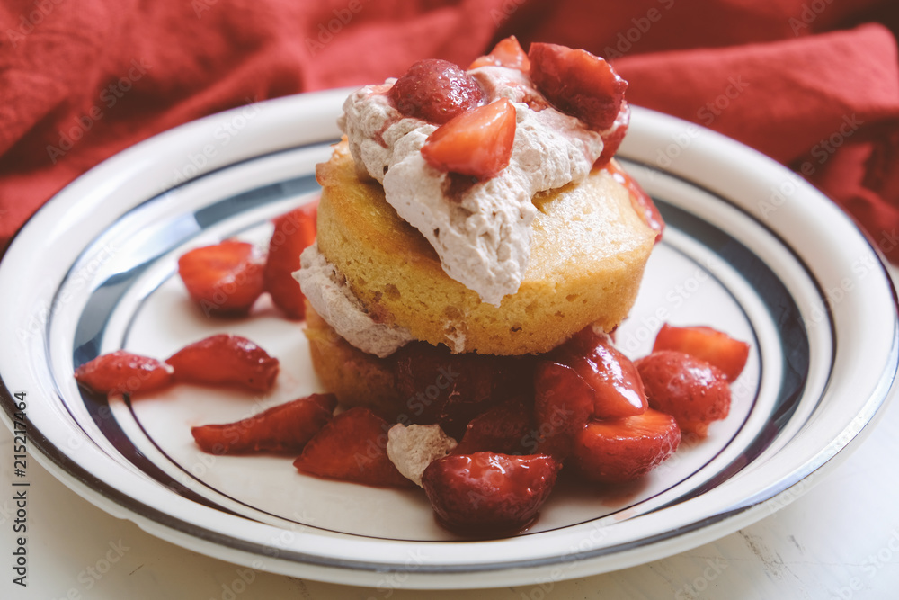 Delicious shortcake piece with strawberries Delicious shortcake piece with strawberries