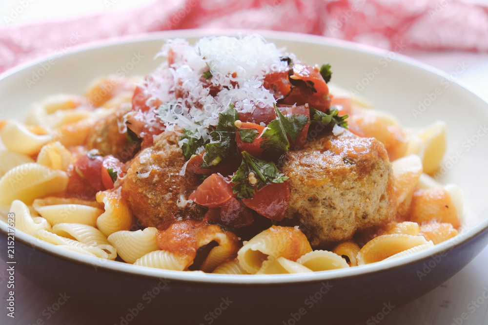 Pasta with meatballs in sauce Pasta with meatballs in sauce