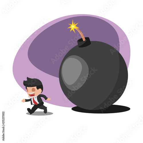 Business Man Worker  Run away  Bomb Vector