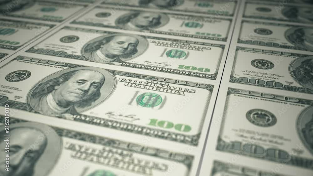 Conveyor of printing hundred-dollar bills seamless animation business concept Conveyor of printing hundred-dollar bills seamless animation business concept