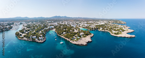 Aerial: Cala D'Or resort town in Mallorca, Spain
