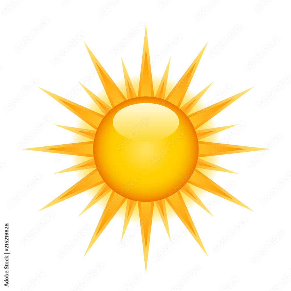 Icon of glossy bright sun on white background Icon of glossy bright sun on white background