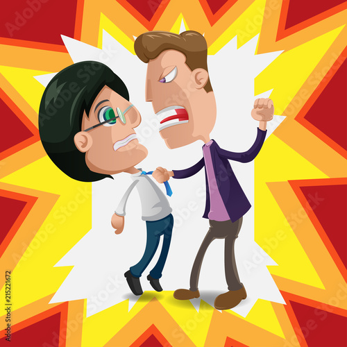 Two Man Intimidate Fight Cartoon Vector